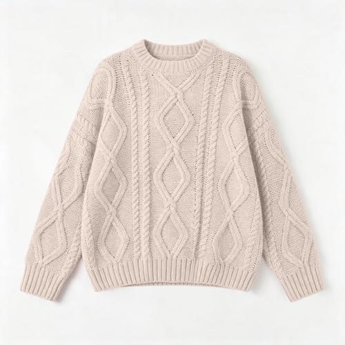 Sweaters for Women Cable Knit Crew Neck Pullover Oversized Loose Fall Tops - image 6