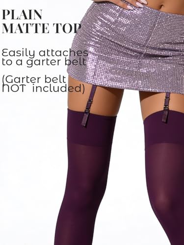 Image of Mila Marutti Thigh High Stockings for Women | Garter Belt Stockings Semi Opaque 40D | Colored Suspender Stockings Pantyhose