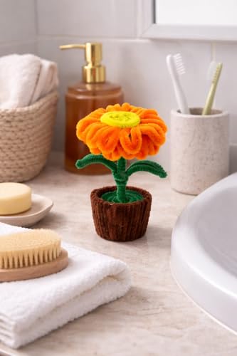 Handmade Pipe Cleaner Flower Pot, Orange, Soft & Fuzzy, Cute Mini...