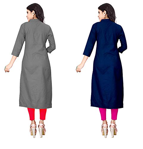 Image of NATEK Women's Cotton Straight Plain Kurtis Combo Pack of 2