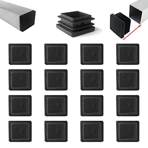 Zaky 16 tapones de láminas para tubos cuadrados de 50 x 50 mm, tapones para los pies, de plástico, color negro