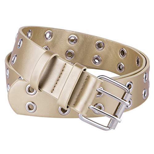 Sportmusies Double Grommets PU Leather Belts for Women Men, Fashion Solid Color Jeans Waist Belt