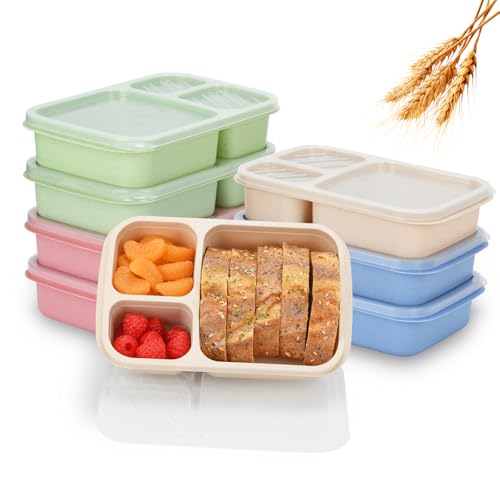 LYHLYA 8-Pack 3 Compartment Meal Prep Containers with Lids, Wheat
