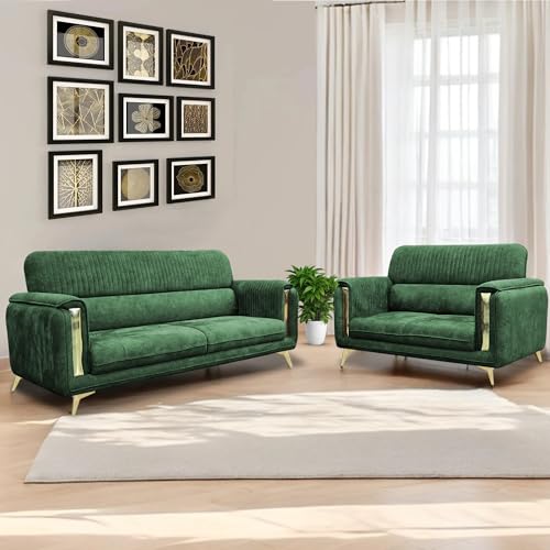 Image of Casaliving Gelio 2 Seater Sofa Set for Living Room Premium Fabric Sofa (Green)