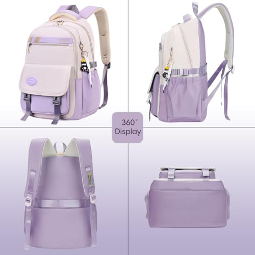 Image of Climberty School Backpack Book Bag for Schoolgirls Double Layer Backpack Waterproof Travel with Trolley Sleeve Padded Shoulder Strap Design Casual Fashion for School,Travel,Purple