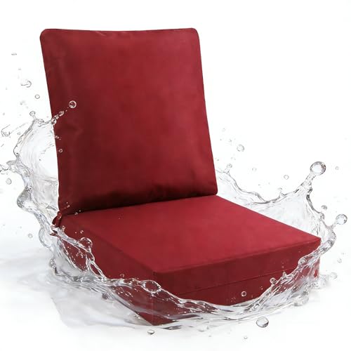 Outdoor Patio Chair Cushions,22x22x5 Inch Deep Seat Bottom & Back Cushions,Waterproof and Fade Resistant, Outdoor Replacement Cushions for Patio Chairs,Couch,Sofa & Backyard Furniture, Burgundy