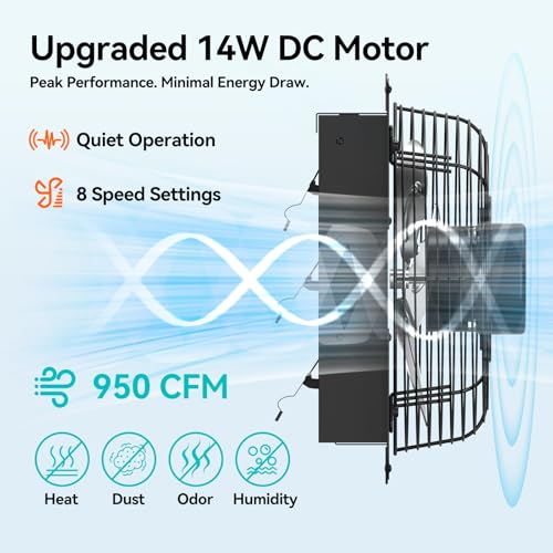 addlon 10 Inch Shutter Exhaust Fan Wall Mounted with EC Motors and Remote Control, Timer, 8 Speeds, 850CFM, Low Noise, Easy to Install, Plug in Ventilation Fan for Garages, Shops, Greenhouse, Attic by addlon - Used condition - Image 3
