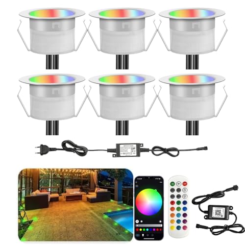INDARUN Lampe au Sol Spot Encastrable+Wifi contrôleur-Lumière RGBW (RGB+Blanc Chaud) étanche IP67 Ø31mm-éclairage pour terrasse, patio, chemin, mur, jardin, décoration, intérieur et extérieur
