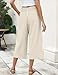 LOMON Womens Capri Pants Summer Vacation 2025 Fashion Outfits Clothes Loose High Waisted Wide Leg Lounge Pants Drawstring Baggy Flowy Casual Palazzo Trousers with Pockets Khaki Striped Large