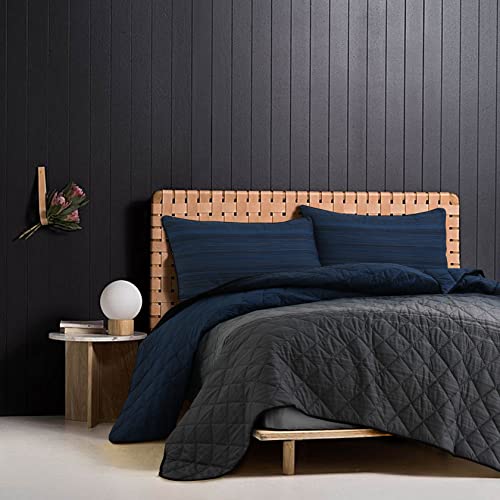 Amsons Bedding Comforter Sets – 100% Cotton Comforter Bed Set – Grey, Black, Blue Stripes Comforter with 2 Pillowcases - Comforter Set Queen - Coverlet and bedspreads (3PCs, Queen)