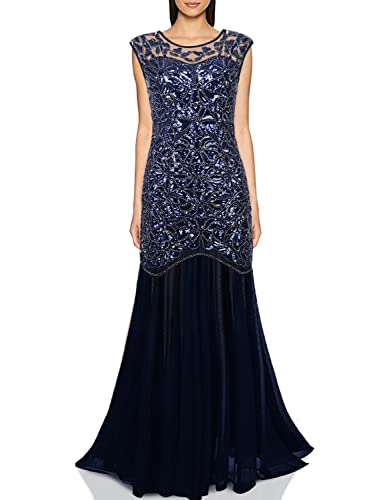 PrettyGuide Women 's 1920s Black Sequin Gatsby Maxi Long Evening Prom Dress, Navy - 6/8