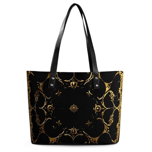 Sac à main imprimé noir et doré en cuir polyvalent pour voyage et fitness