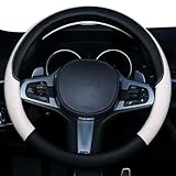 HUACHENG ハンドルカバー 車用 軽自動車 mサイズ ステアリングカバー 本革 汎用 おしゃれ 通気性がよい 滑り防止 オールシーズン対応 普通車 ハンドル 保護カバー カスタム 内装パーツ アクセサリー 車用品 (ホワイト)