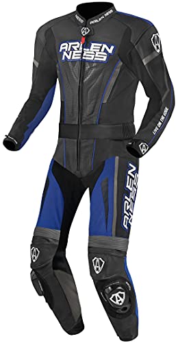 Arlen Ness Edge Abito moto due pezzi in pelle, nero/grigio/blu, 48