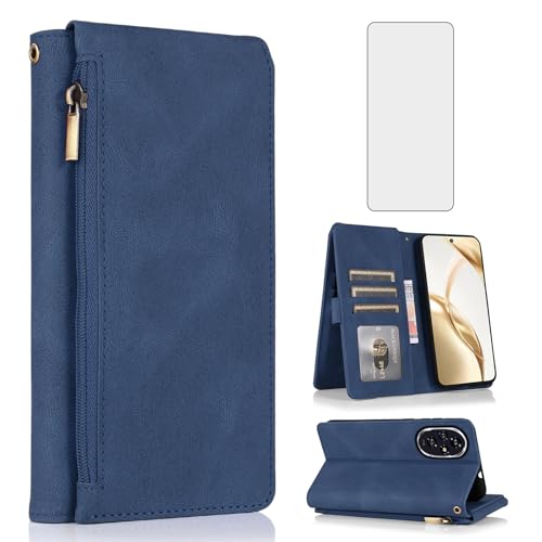 Étui portefeuille Honor 200 5G avec protection écran verre trempé et porte-cartes cuir