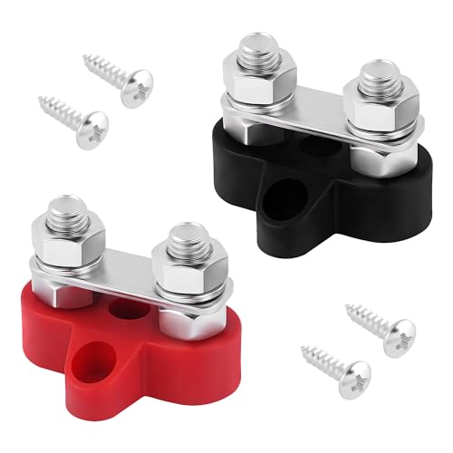 2PCS Battery Terminal Distribution Block,M8 Dual Studs Bus Bar Terminal Block with Battery Terminals...