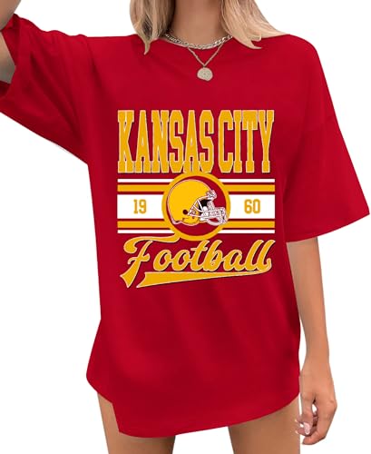 OCURHU Gameday Shirts for Women Football Team Fan Tshirt Funny Football Seaon Short Sleeve Tee Tops Red M