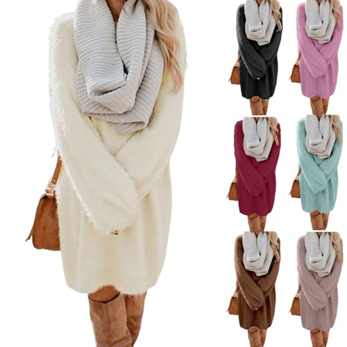 Strickkleid Weihnachten Damen, Strickkleid Damen Winter - Longpullover Lang Strick Winterkleid Oversize Lässig Pulloverkleid Strickpullover...