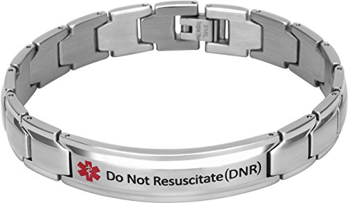 Elegant Surgical Grade Steel Medical Alert ID Bracelet for Men and Women (Men's, Do Not Resuscitate (DNR))