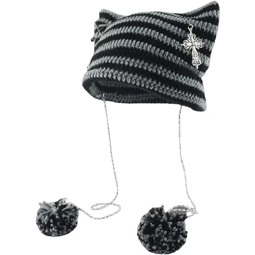 Grunge Beanies Crochet Knitted Hats for Women Girls Fox Cat Ear Goth Emo Alt Y2K Accessories Grunge Clothes