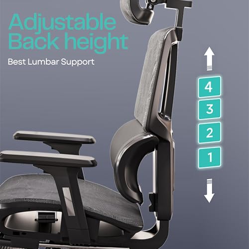 Image of Duramont Ergonomic Office Chair with Footrest - High Back Adjustable 3D Armrests Headrest Breathable Mesh Desk Chair with Lumbar Support Executive Comfortable Long Hours Work Study Chair