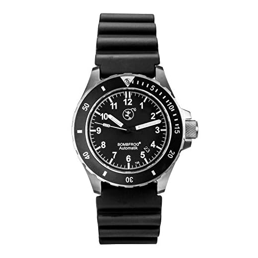 BOMBFROG BT25 Edelstahl Tritium Herren Taucheruhr mit Neopren-Armband im eleganten Militärlook - gebürstetes Edelstahlgehäuse mit entspiegeltem Saphirglas, Taucheruhren Herren Automatik