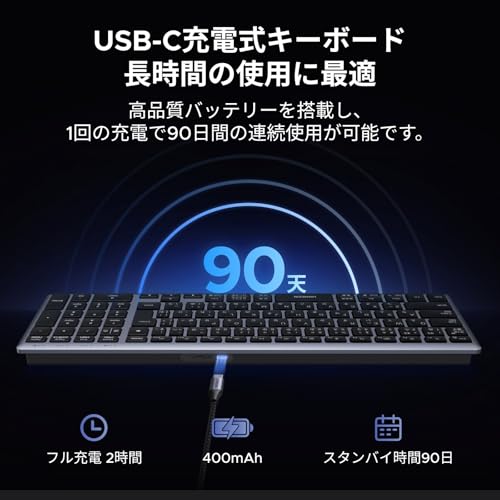UGREEN ワイヤレスキーボード 【Bluetooth＆2.4G】 無線 フルキーボード テンキー付 USB-C充電式 薄型 JIS 日本語配列 最大3台マルチペアリング対応 IOS/Android/Windows/Mac OS対応