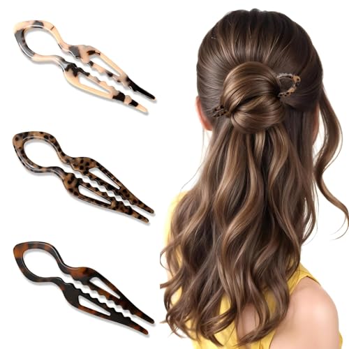 Aribliseza Französische Haarnadeln 3Stück Hairpin Bobby Pins Haarnadeln Groß Eleganter Haarschmuck für Damen Geeignet für Dickes oder Dünnes Haar Farben: Hellrot Schwarz Khaki