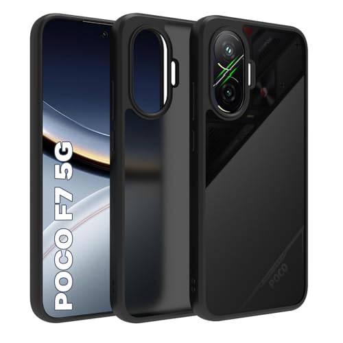 Image of RIGGEAR Shockproof Sleek Hybrid Armor Back Cover Case for Poco F7 5G (Smoke Black Matte PC and Black TPU Bumper)