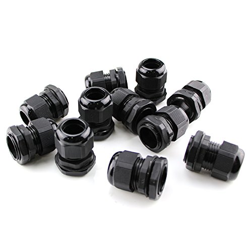 Lokman Cable Gland 20 Pack Pg19 Plastic Waterproof Adjustable 12-16Mm Cable Glands Joints With Gaskets, Black (Pg19) #TOP3