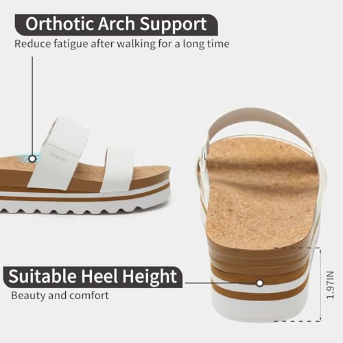 Image of Yozuru Womens Platform Sandals with Arch Support Slip on Slides Comfortable Summer Beach Sandals Cork Footbed Cushion Wedge Sandals for Women