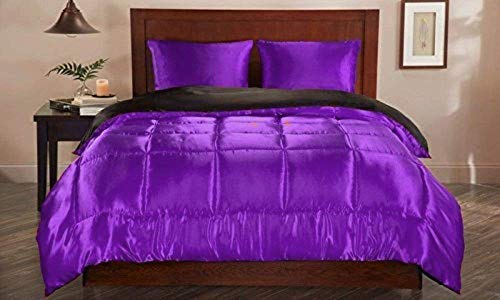 Kanak Bedding Classic Collection Ultra Soft Luxurious 3-Piece Silky Satin Comforter Set, Duvet/Comforter+ 2 Pillowcases! Size Cal-Queen,Purple #TOP4