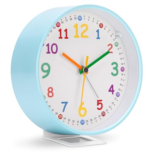 VIVILINEN Despertador infantil analógico sin tictac, despertador educativo para niños y niñas con luz nocturna y función de repetición, silencioso, cuarzo, despertador para principiantes, regalo
