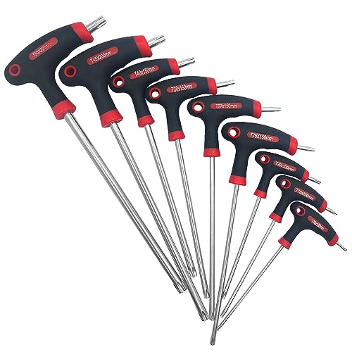 yuentoen Juego de llaves de mango en T de 9 piezas, 10 – T50 Torx, llaves hexagonales Trx con asas transversales, juego de llaves con mango en T