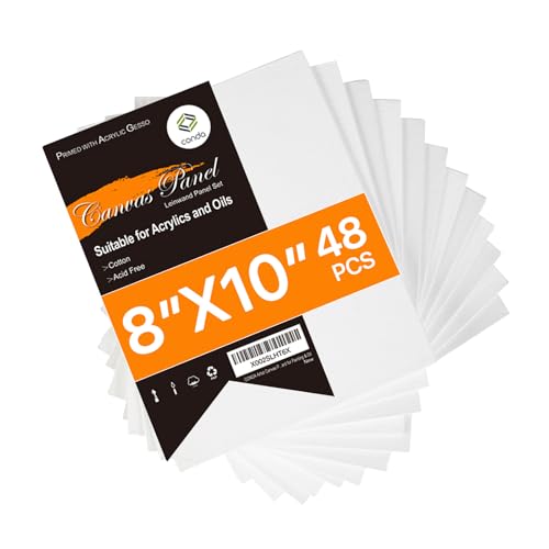 CONDA Canvases for Painting 8 x 10 inch, 48 Pack Value Bulk Blank White Canvas Boards, Primed, 100% Cotton, Acid Free Artist Canvas Panels for Painting Acrylics Watercolor & Oil