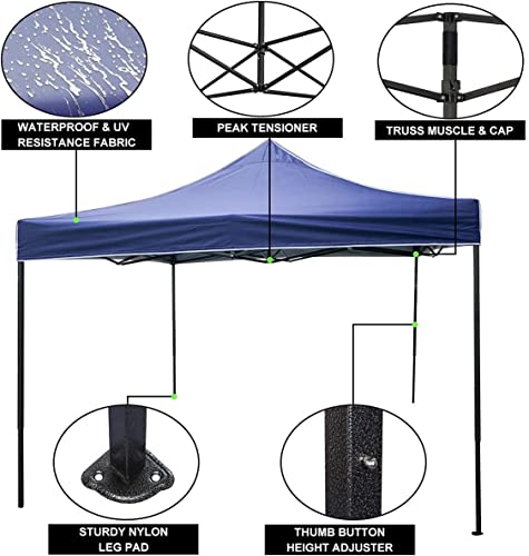 Meet Perfect Outdoor Portable Canopy Tent, 10' X 10' Ez Up Instant Pop Up Canopy For Festival Tailgate Event Vendor Craft Show Anti-Uv, Waterproof Shelter Adjustable Height W/Carrying Bag(Blue) #TOP3