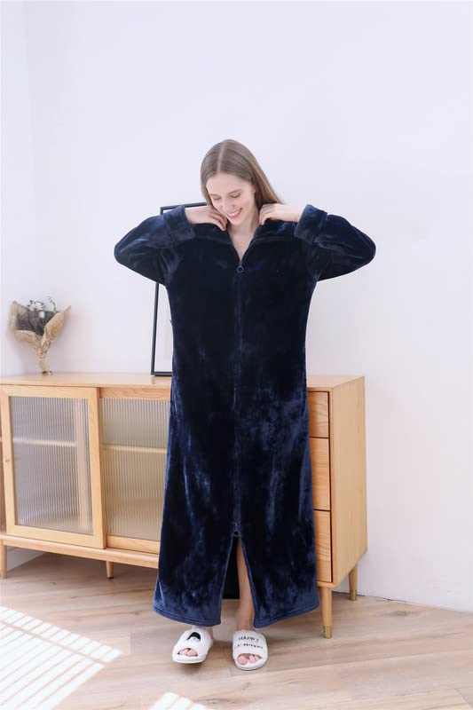 Shanghai Story Mens Womens Flannel Robe Zipper Front Robes Full Length Bathrobe for Couple4