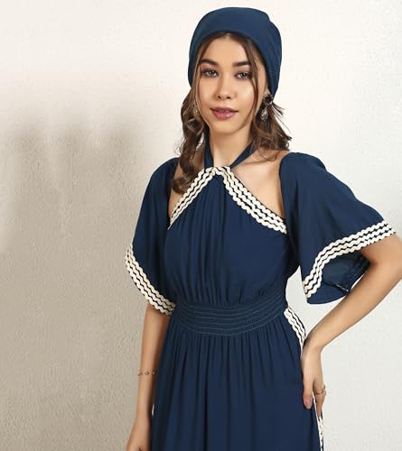 Image of DEEBACO Women's Solid Rayon Slit Ankle Length A-Line Dress|Sleeveless|Halter Neck|Casual Trending Fashion Long One Piece Dresses Women Western
