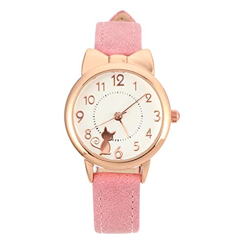 UKCOCO Enfants Montres Mignon Chat Conception Bracelet À Quartz Montres Bracelet en Cuir Analogique Bracelet À Quartz pour Les Filles Étudiants Cover