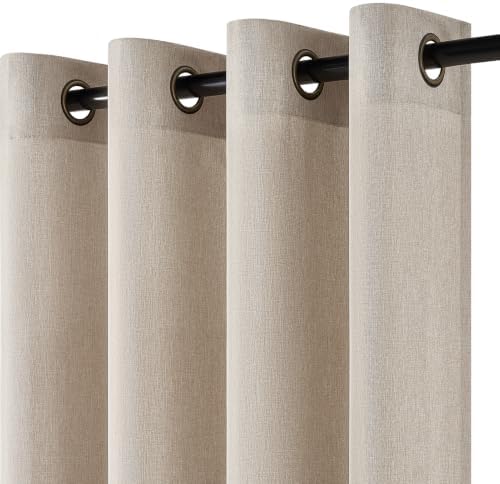 Topfinel Gardinen Haferfarben Leinenoptik Wohnzimmer Vorhänge mit Ösen Halbtransparent Licht Filtern Voile Vorhänge Modern Vorhang 140x225cm für Schlafzimmer Balkontür Kinderzimmer