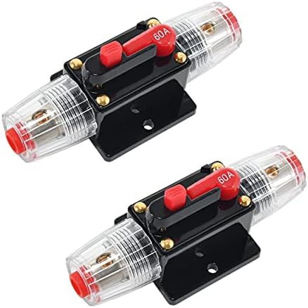 RED WOLF 60 Amp Car Circuit Breakers 2 PCS with Manual Reset Protection Audio Inline for Car Boat ATV Stereo Audio Solar Inverter System Protection,DC 12V-24V
