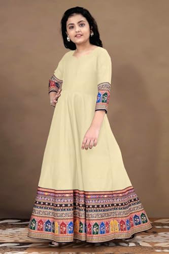 Image of Cotton Silk Long Anarkali Kurta for Girls