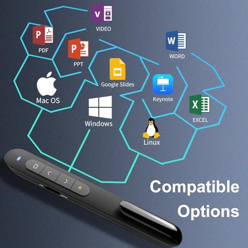 Puntero inalámbrico para presentador, rango de control de 300 pies, controlador PowerPoint RF de 2.4 GHz para Windows, Mac OS, Linux con hipervínculo y control de volumen