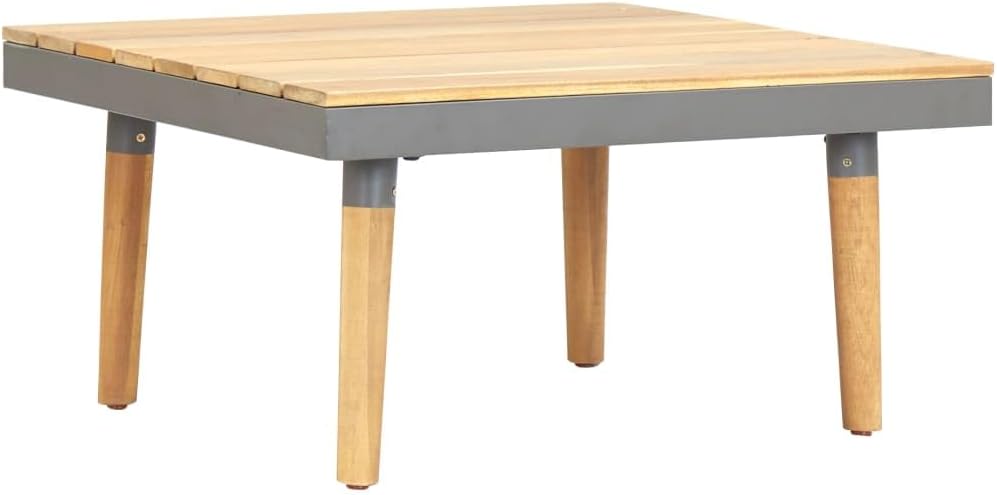 Contemporary Acacia Wood Coffee Table with Teak Finish Small Outdoor Furniture for Patio Balcony Poolside Durable Solid Construction Slatted Top Water Drainage UV Resistant