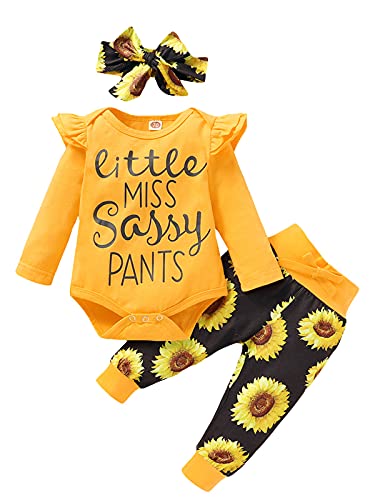 Image of Yvowming Newborn Baby Girl Clothes Infant Baby Ruffle Romper +Pants + Headband Toddler Girl Outfits Set