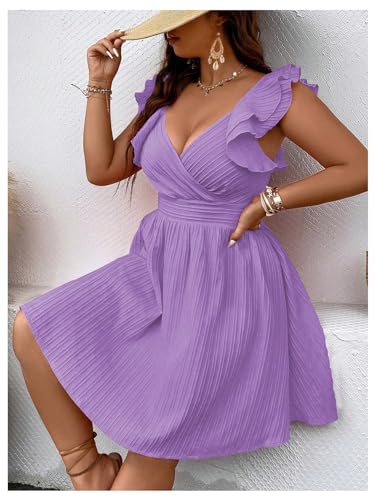 Image of Floerns Women's Plus Size Wrap Front Sweetheart Neck Ruffle Cap Sleeve A Line Dress