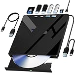 Wbacon 7 in 1 External CD/DVD Drive for Laptop, Portable DVD Player for Laptop with SD/TF Port, External DVD Drive with USB 3.0/Type C, CD Drive USB for PC Windows Linux