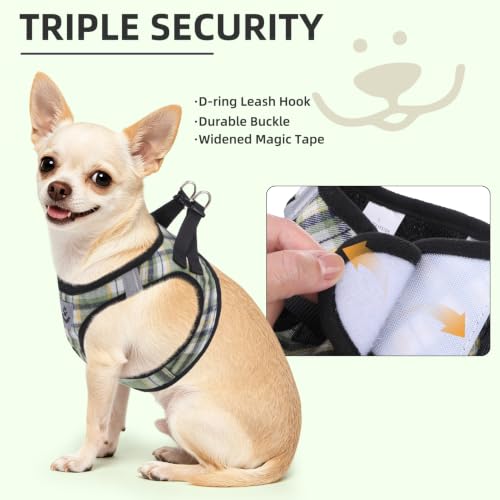 Image of PUPTECK Adjustable Dog Harness Collar and Leash Set Step in No Pull Pet Harness for Small Medium Dogs Puppy and Cats Outdoor Walking Running, Soft Mesh Padded Reflective Vest Harnesses, Grn&YLW, S