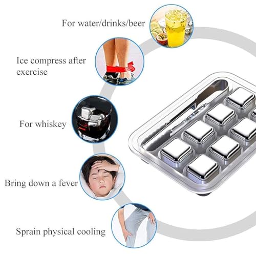 Image of Whisky Stone Gift Set - Reusable Ice Cube, Stainless Steel Whisky Metal, Drinking Gift Set for Men, Metal Ice Cube for Vodka, Wine, Drink Juice (Silver)