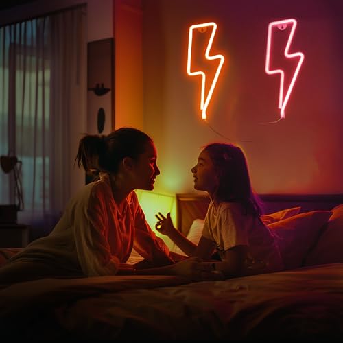 Image of 1 Pack Lightning Neon Sign Wall Decor,USB&Battery Powered LED Bolt Game Neon Light for Teen Girl Kid's Bedroom, Bar, Aesthetic,Christmas,Gaming Room, Party, Home, Wedding Party-Red